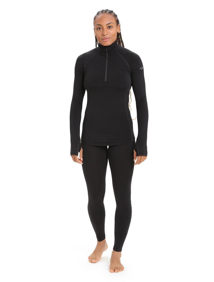 Black Women's Icebreaker BodyfitZone™ Merino 200 Zone Thermal Long Sleeve Half Zip Top Base Layers | USA 1867KORI